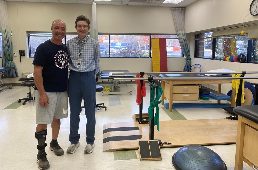 Patient Ronnie Recchia, left, with physical therapist Barbara Kutch at Penn Medicine Princeton Medical Center.